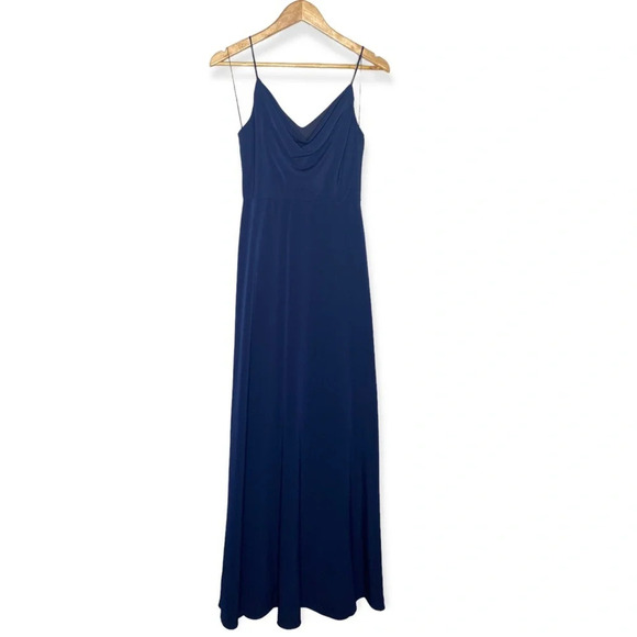 Vow'd Navy Blue Drape Front Paris Maxi Bridesmaid Formal Dress Gown Size 2 - Picture 2 of 9